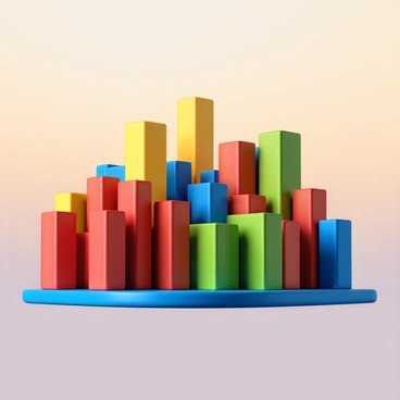A city skyline made up entirely of varying sizes of 3D boxes