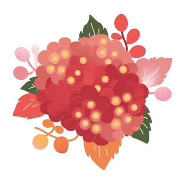 Hydrangea flowers in autumn colors with leaves turning red and orange