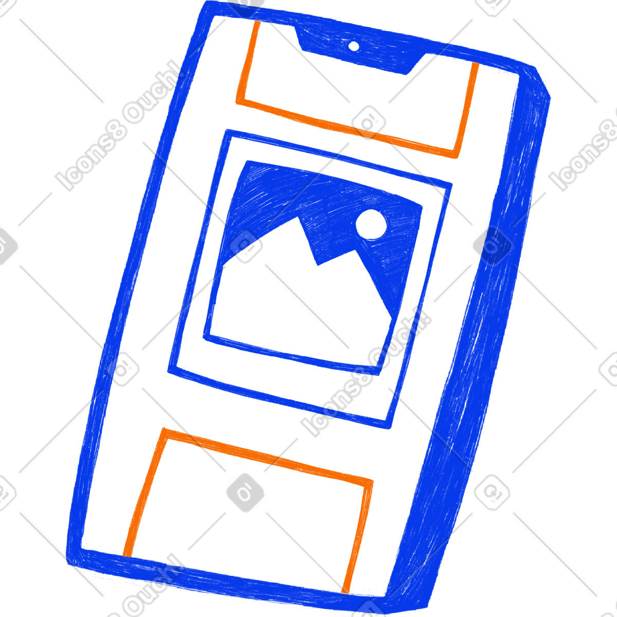 Ilustração de Blue phone with a picture on the screen em no estilo Biro para baixar em PNG, SVG
