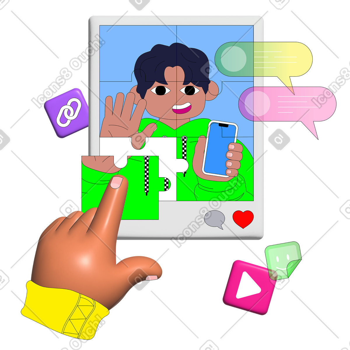 Male influencer creating social media content illustration in Pop style download in PNG, SVG