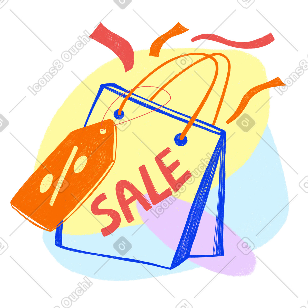 Shopping bag con articoli in saldo illustrazione stile Biro scarica PNG, SVG