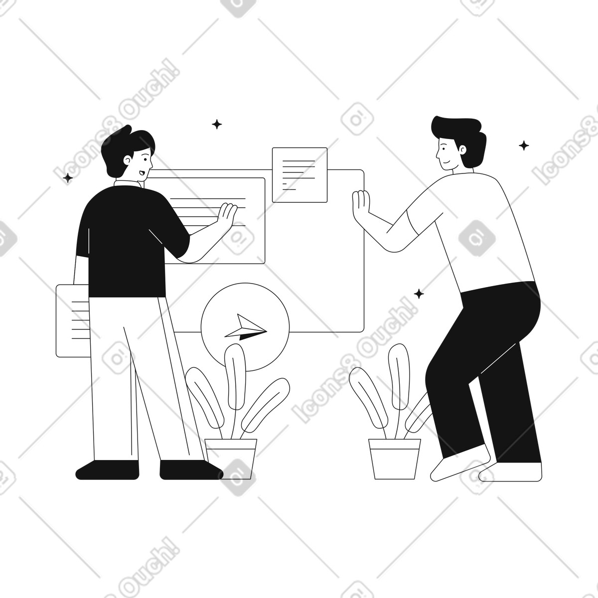 Creation of a workspace in the browser by men illustration Teams style download PNG, SVG