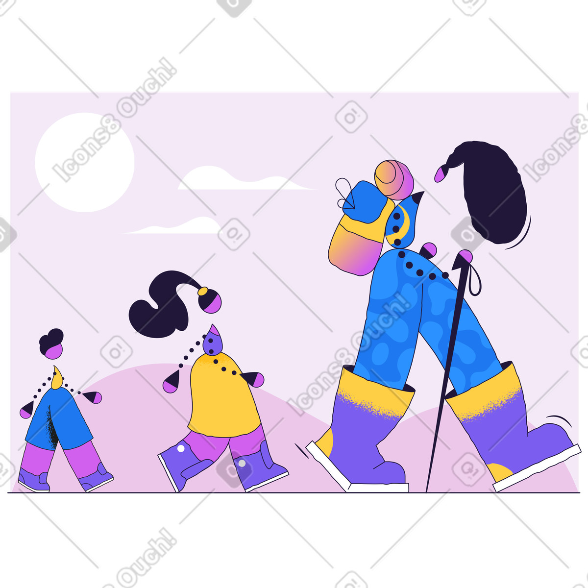 Illustration Une famille part en randonnée dans le style Conifer à télécharger aux formats PNG, SVG
