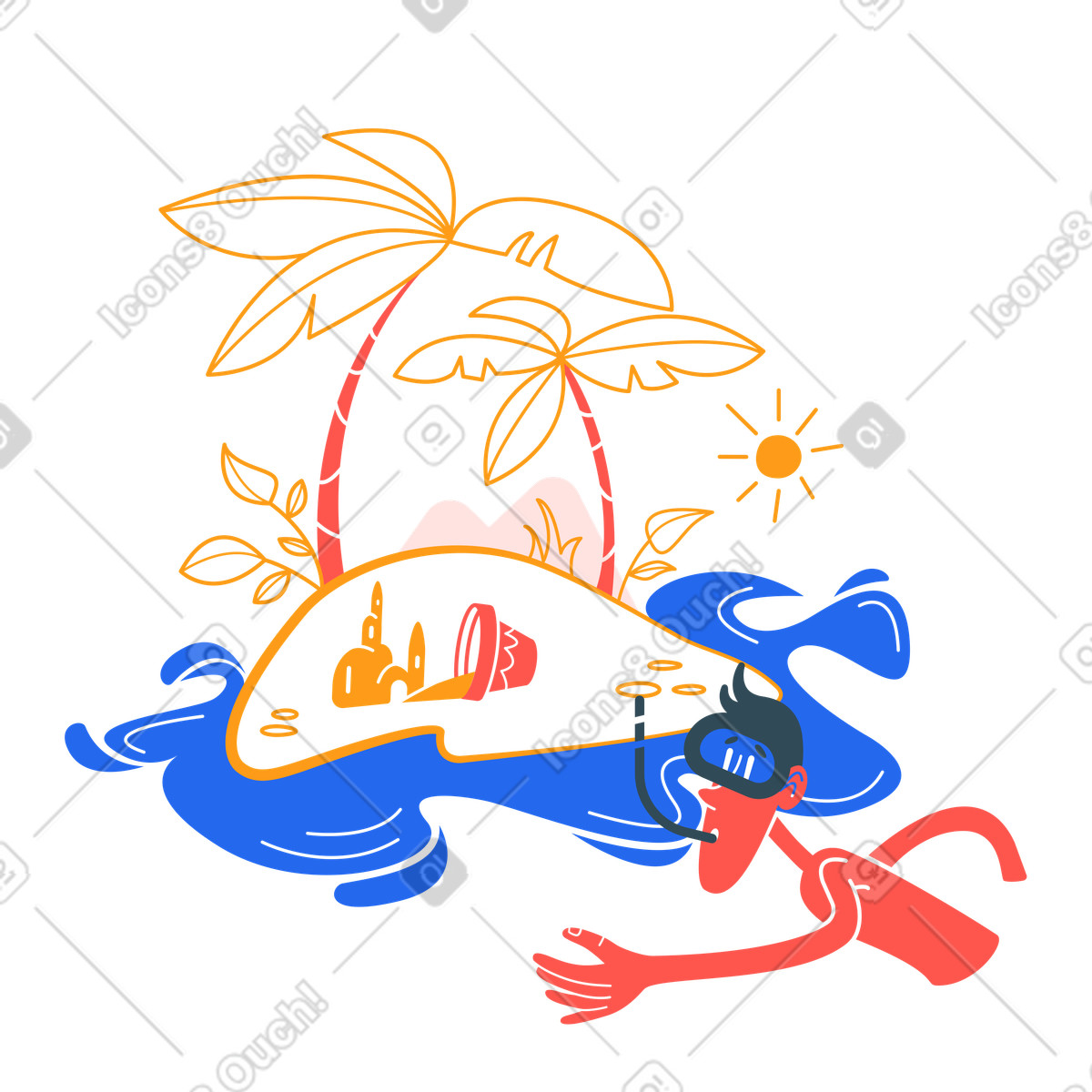 Kingdom スタイルの 島まで泳ぐ のイラストをPNG、SVG形式でダウンロード