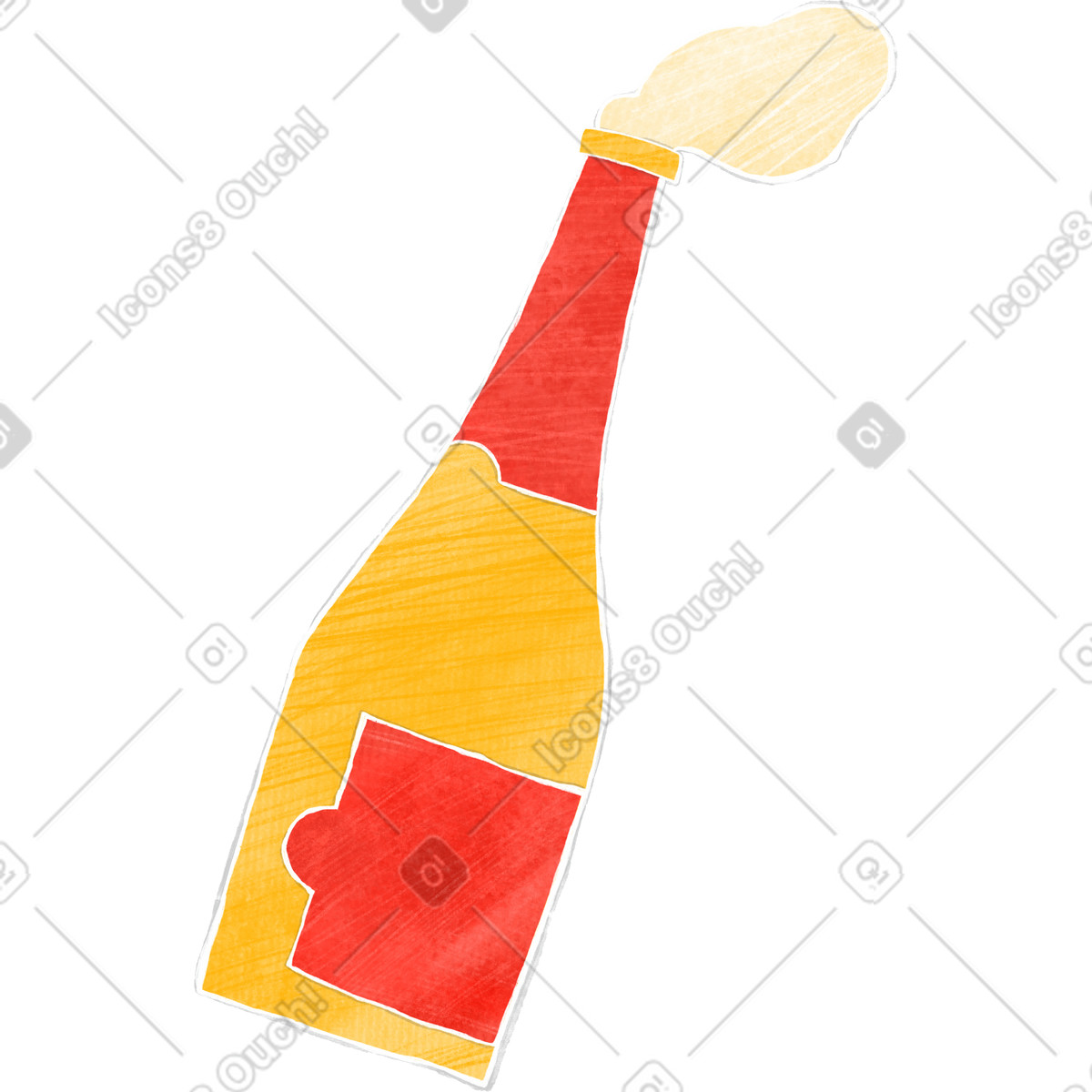 Bottiglia di champagne rosso oro illustrazione in stile Crafty scarica in PNG, SVG