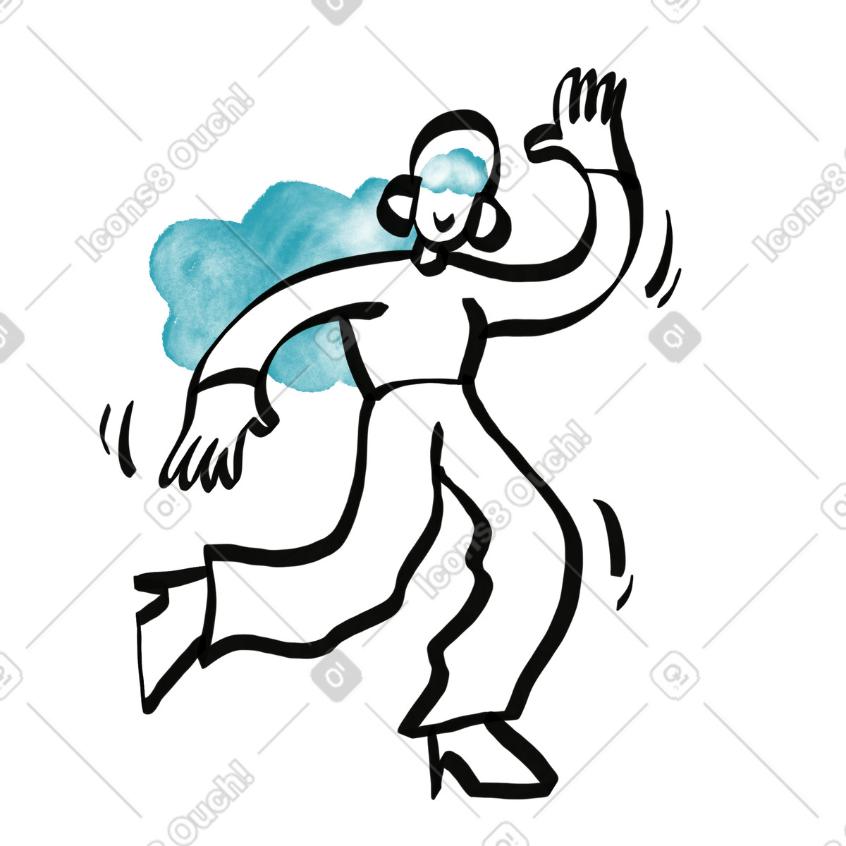 Ilustración Headphones listener dancing energetically with raised hand and moving leg en estilo Watercolor sketch a descargar en PNG y SVG