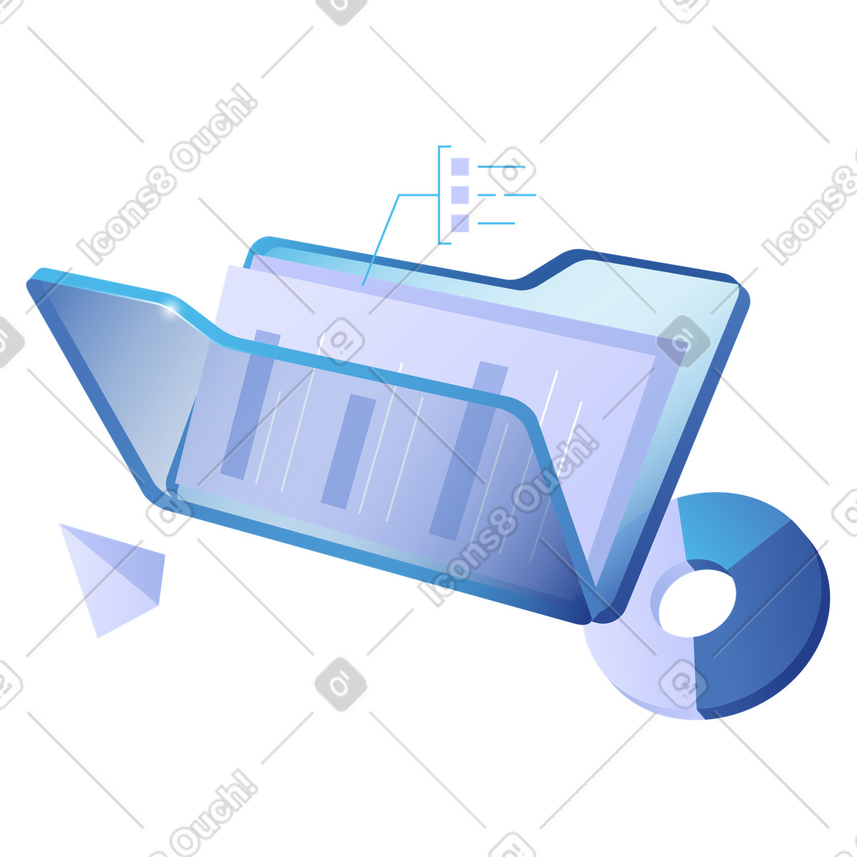 Document folder and donut chart, data management and reporting illustration in PNG, SVG