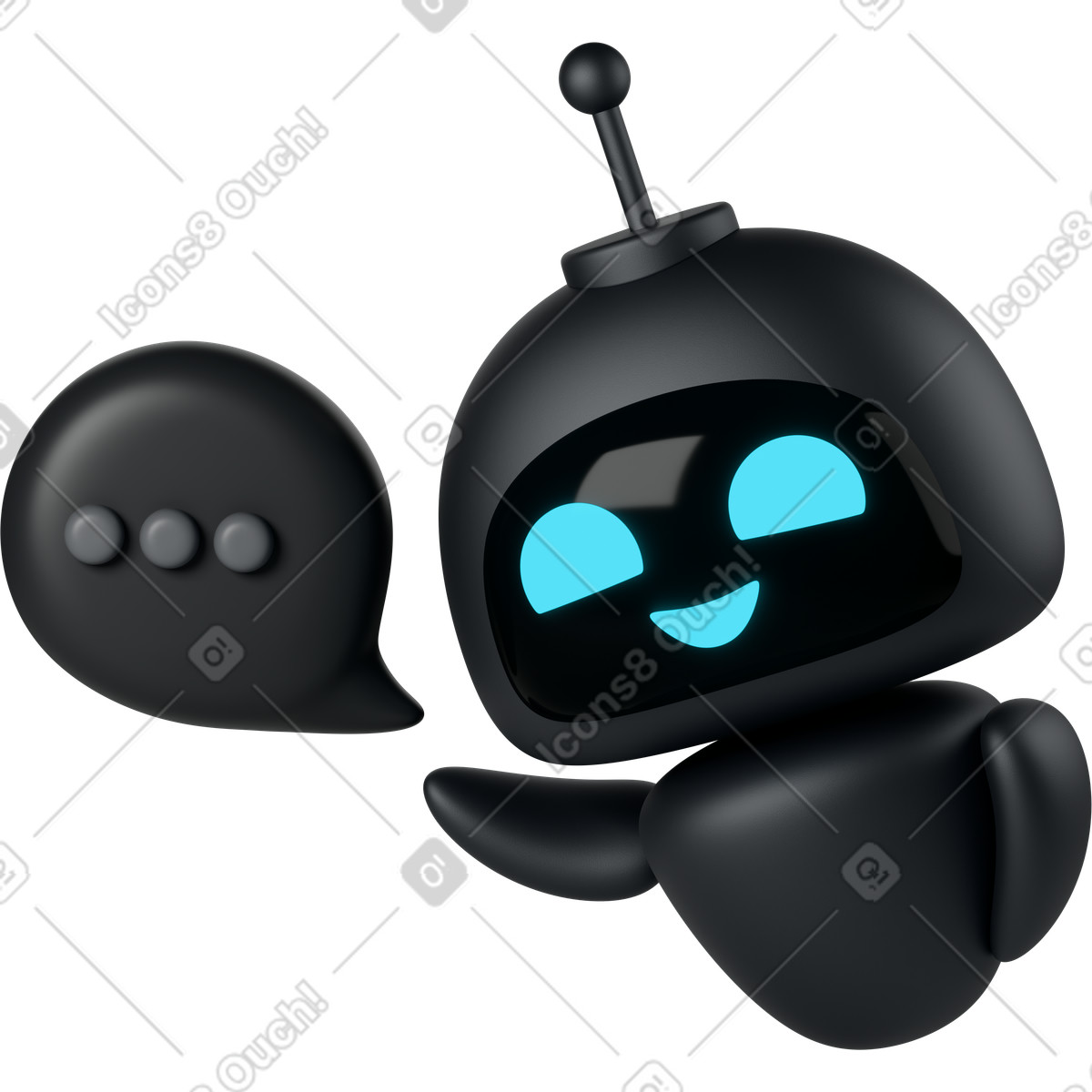3D Business スタイルの 吹き出し付きの黒いgptロボット のアニメーションイラストをGIF、Lottie (JSON)、AEでダウンロード