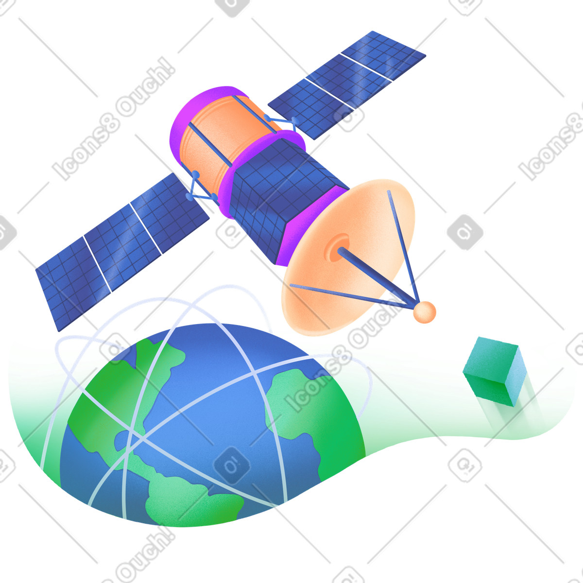 Illustration Système de satellites en orbite autour la terre dans le style Smart à télécharger aux formats PNG, SVG