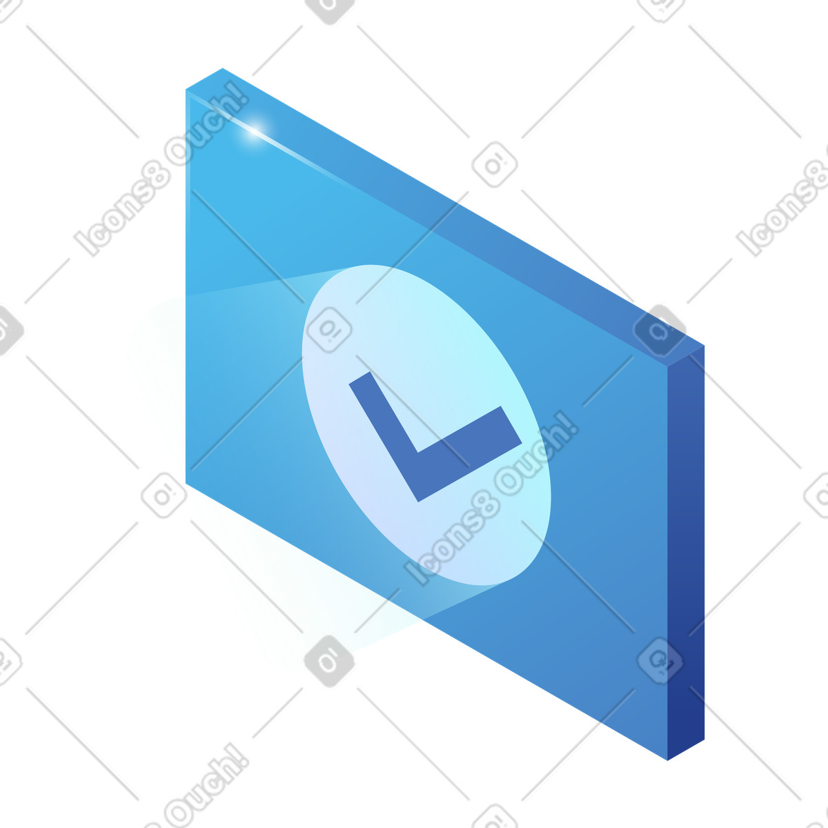 Ilustración Panel isométrico azul con marca de verificación, indicador finalización tarea, actualización estado y aprobación. en estilo Quantum a descargar en PNG SVG