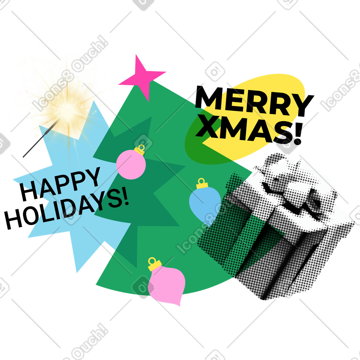 Merry Xmas and happy holidays lettering illustration in PNG, SVG