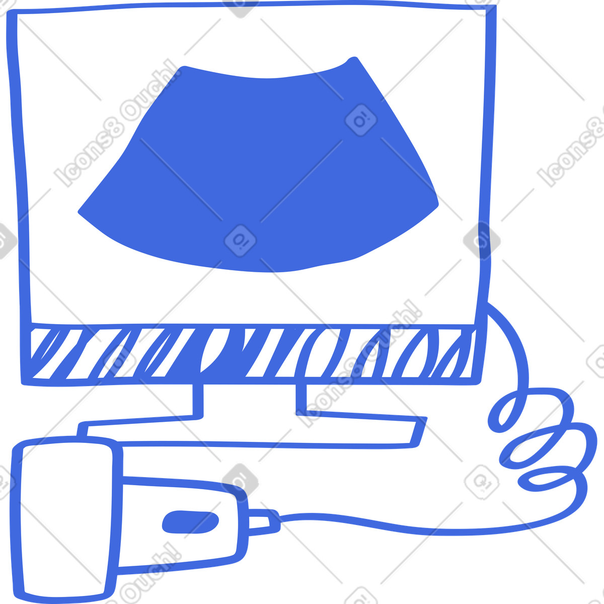Ilustración Ultrasound machine monitor and handheld probe for medical diagnostic imaging en estilo Ballpoint Pen a descargar en PNG y SVG