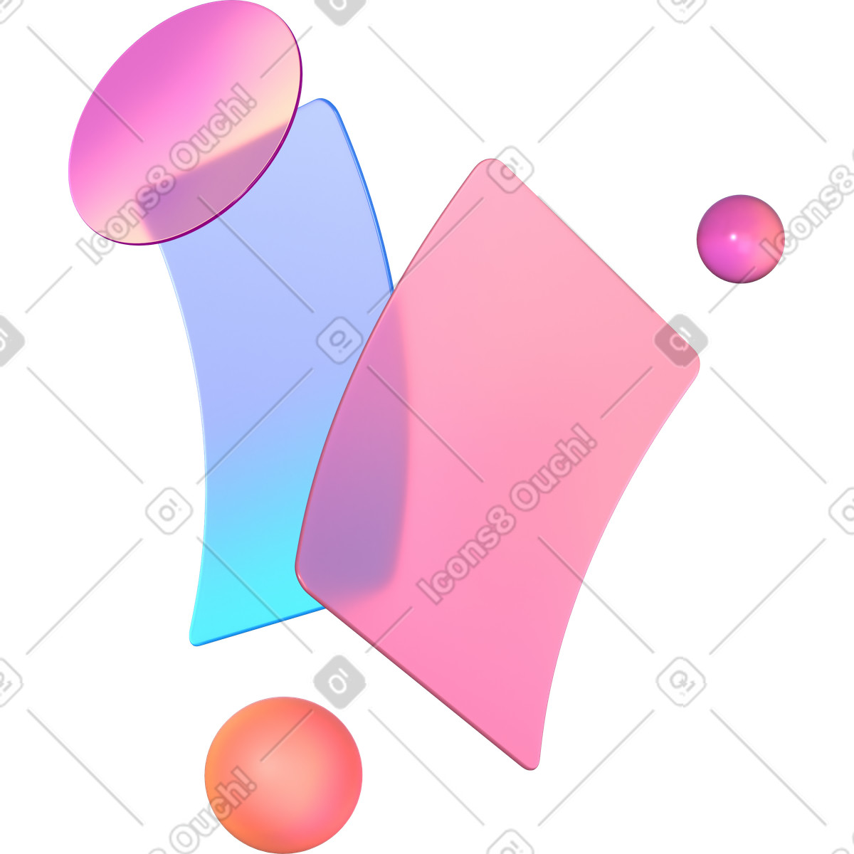 Carte levitanti, sfere e lenti in vetro illustrazione stile 3D Glassy scarica PNG, SVG