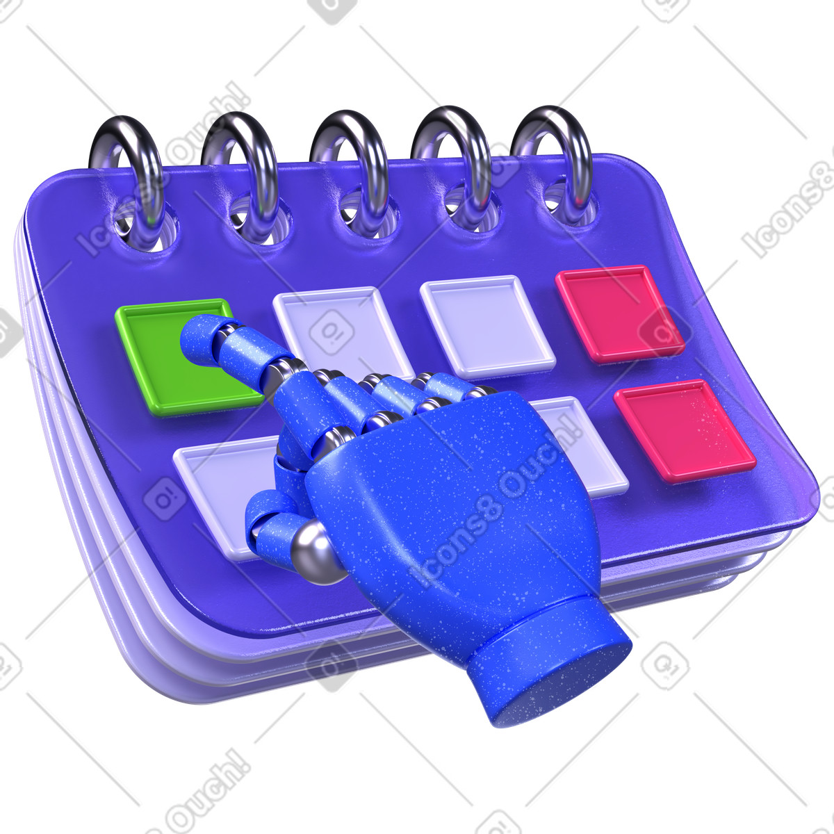 Robot hand interacting with planner, artificial intelligence for efficient planning illustration in 3D Boost style download in PNG, SVG