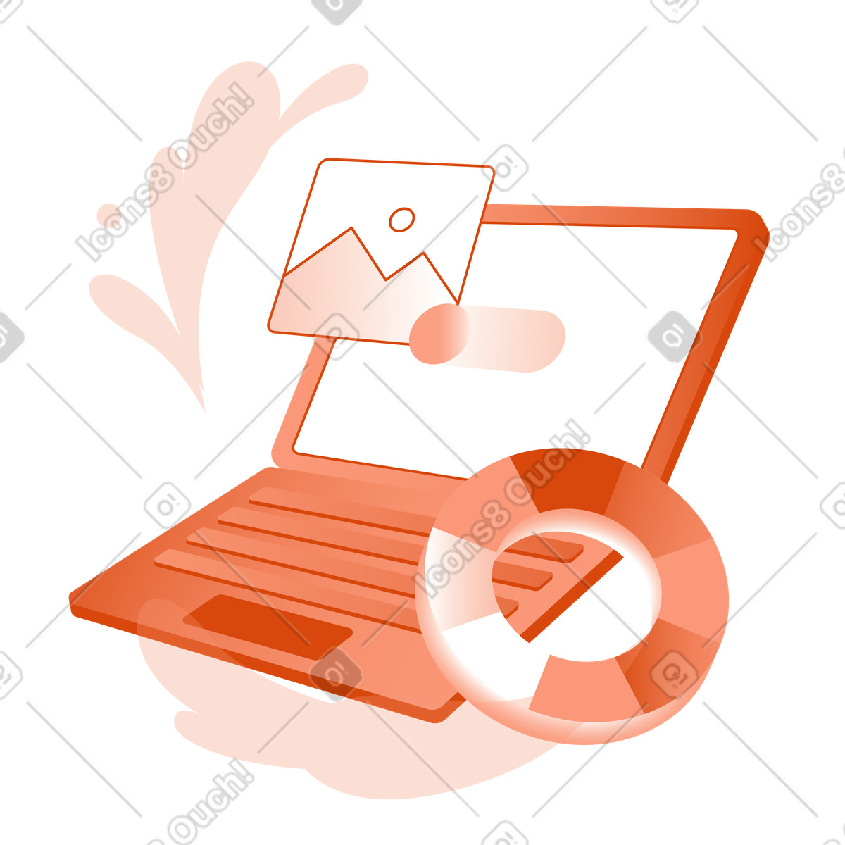 Webdesign auf laptop mit farbrad-Illustration im Orange-Stil als Download in PNG, SVG
