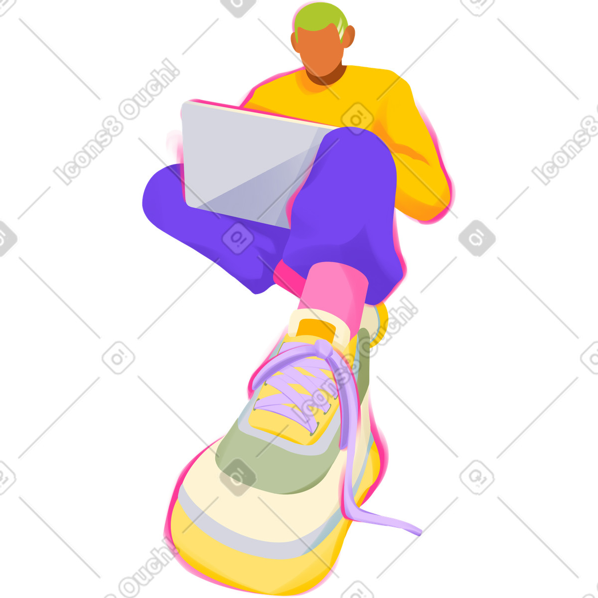 Young man with laptop illustration in Dynamic style download in PNG, SVG