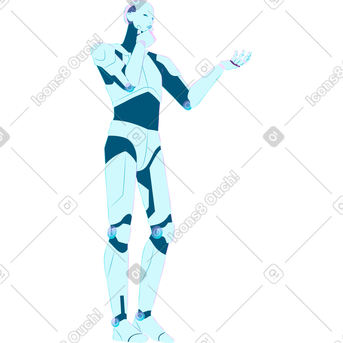 Thoughtful robot illustration in Neon style download in PNG, SVG