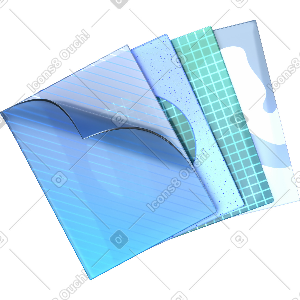 Monochrome plastic cards with different patterns illustration in 3D Glassy style download in PNG, SVG