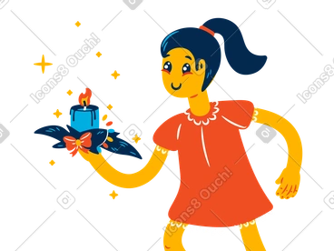 Young woman holding christmas candle PNG, SVG