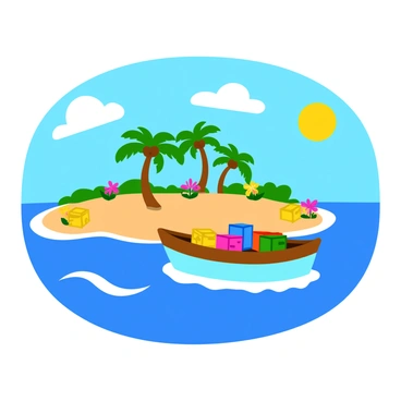 A small boat delivering goods to an isolated tropical island