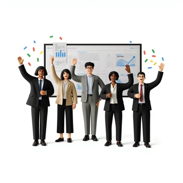 A team celebrating after completing a successful trial balance report