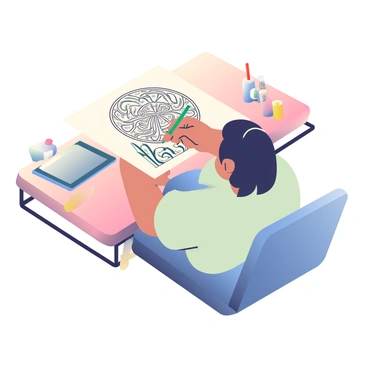 A tattoo artist with dark hair is seated at a wooden table, carefully sketching an intricate tribal tattoo design on a blank sheet of paper. The artist is focused, with a pencil in hand, and there are various tattoo supplies scattered around the table, including ink bottles and a digital tablet. The paper features bold black lines and swirling patterns that define the tribal design. Soft lighting highlights the details of the tattoo, emphasizing the precision of the artist's work and the creativity in the design.