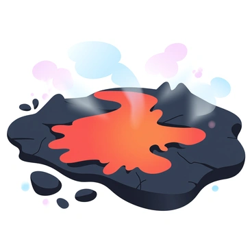 A wide expanse of flowing lava is spreading across the ground, creating a vivid scene of transformation. The lava, glowing in bright oranges and reds, is slowly cooling and solidifying into robust black rock formations. Sharp, jagged edges of newly formed rock contrast with the smooth, molten areas still in motion. The surrounding landscape is marked by dark, hardened lava fields and cracks where the cooling process has begun. Wisps of steam rise in areas where the heat meets cooler air, creating a dynamic interplay of elements. The overall scene captures the powerful forces shaping the lithosphere's surface.
