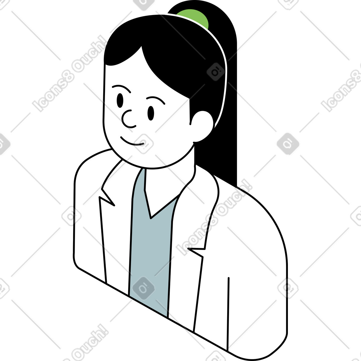 Avatar of a girl with ponytail illustration in Isometric style download in PNG, SVG