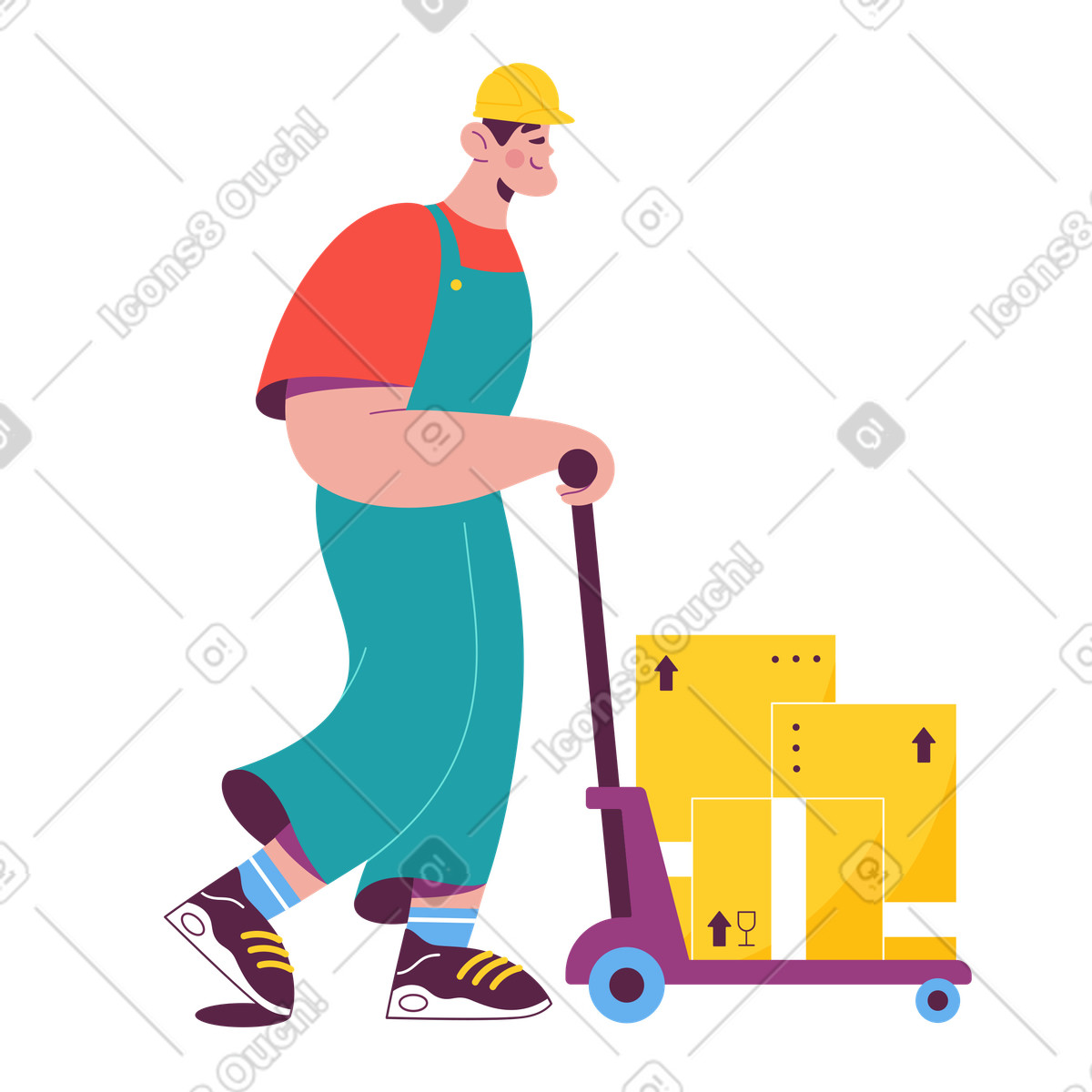 Loader pulls a cart with boxes illustration man clipart vector graphics
