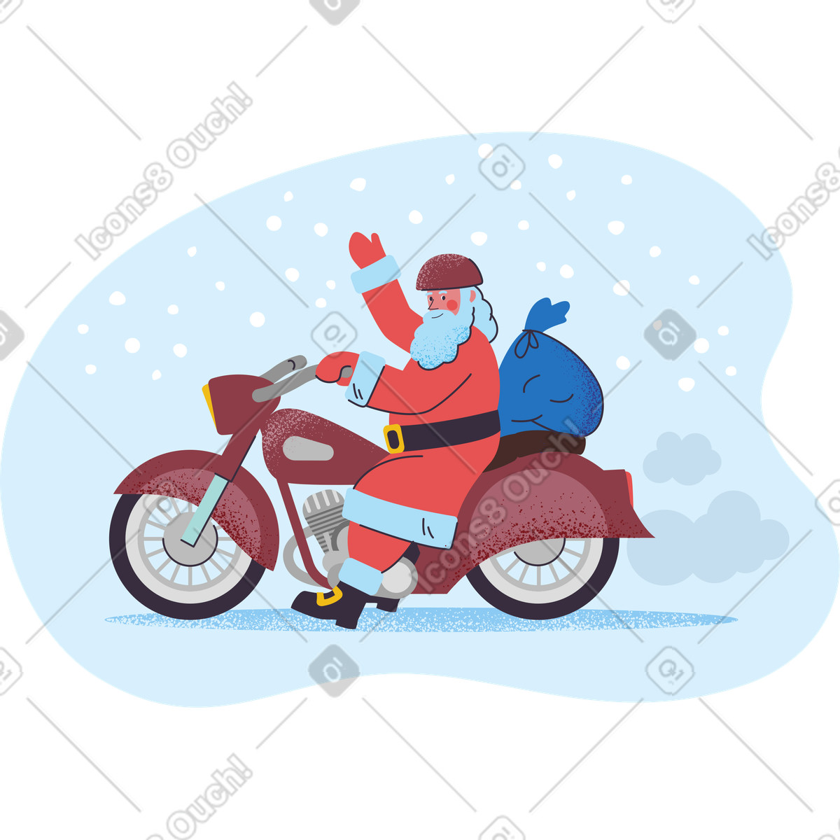 Santa claus on motorbike with bag of gifts illustration in Pale style download in PNG, SVG