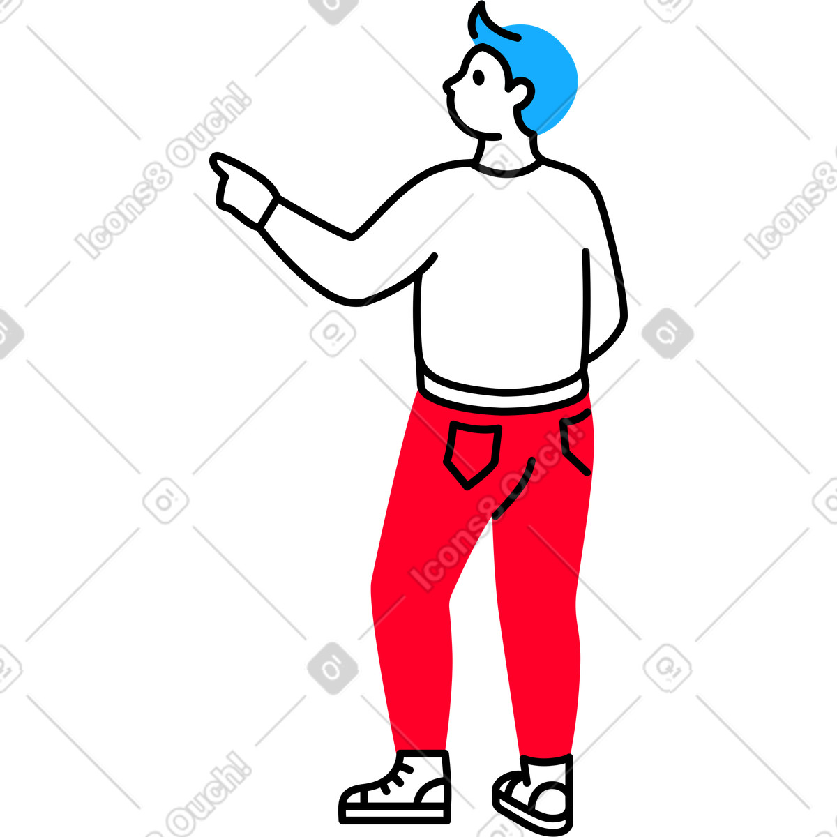 Man from the back shows a finger illustrazione in stile Transistor scarica in PNG, SVG