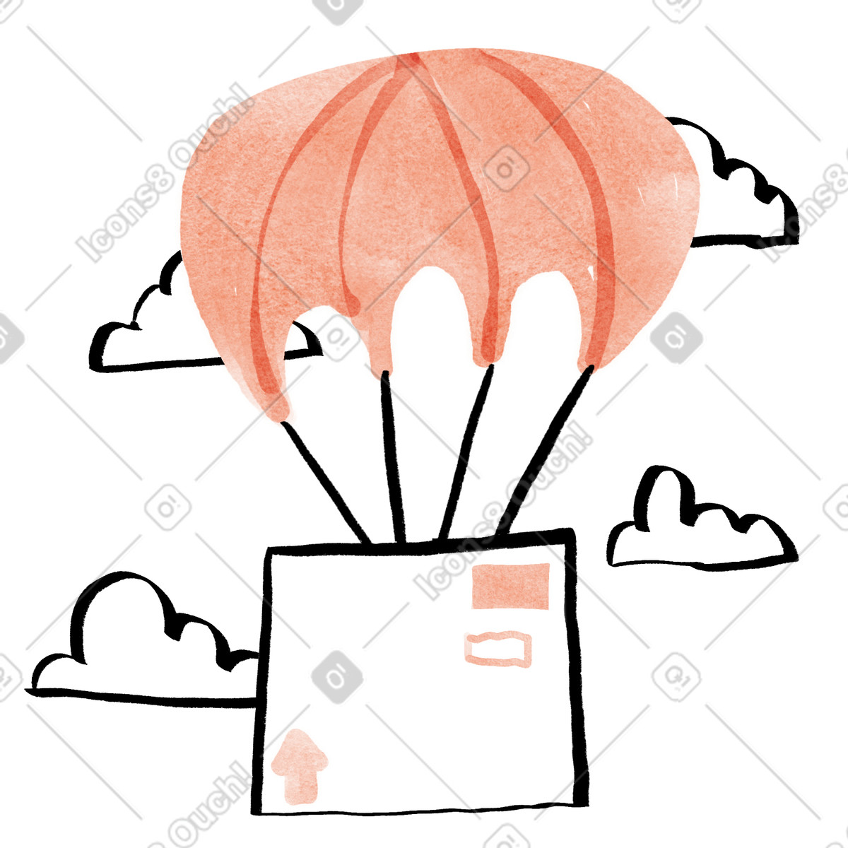 Illustration animée Livraison par parachute, du dernier kilomètre et logistique d'expédition rapide dans le style Hand-drawn animation à télécharger aux formats GIF, Lottie (JSON), AE