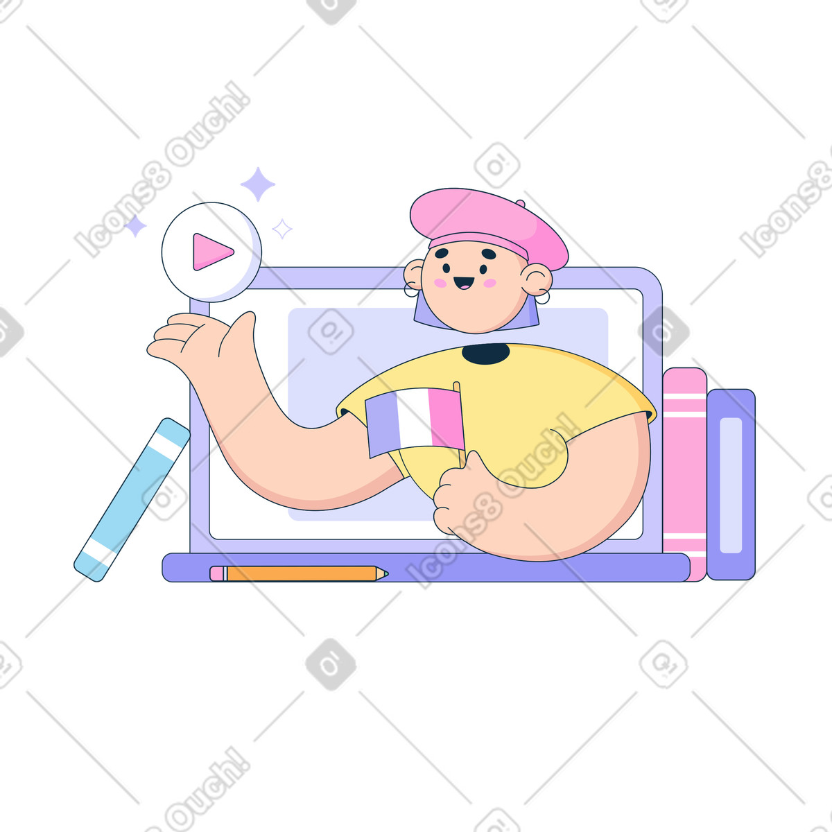 Woman teaches online language courses illustration teaching clipart vector graphics PNG