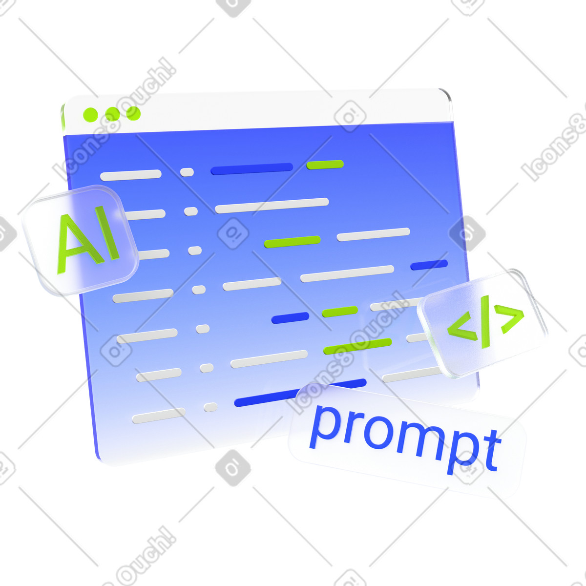 AI code generator interface, Prompt based programming tool illustration in PNG, SVG
