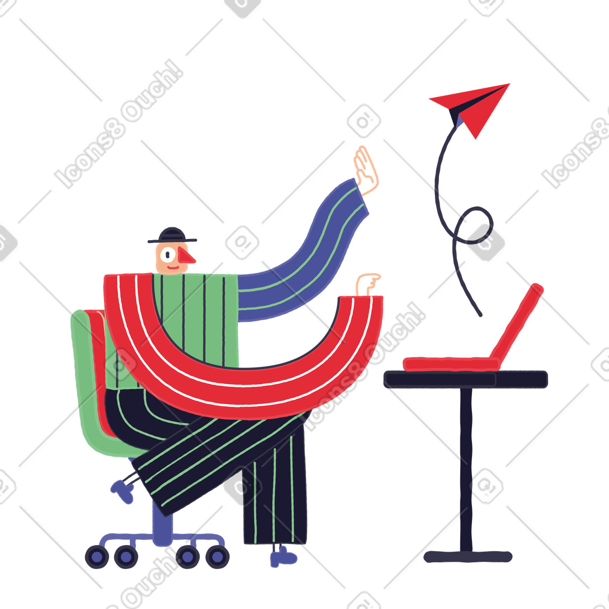 Ilustración Hombre enviando un mensaje en la computadora portátil estilo Stripy a descargar PNG y SVG