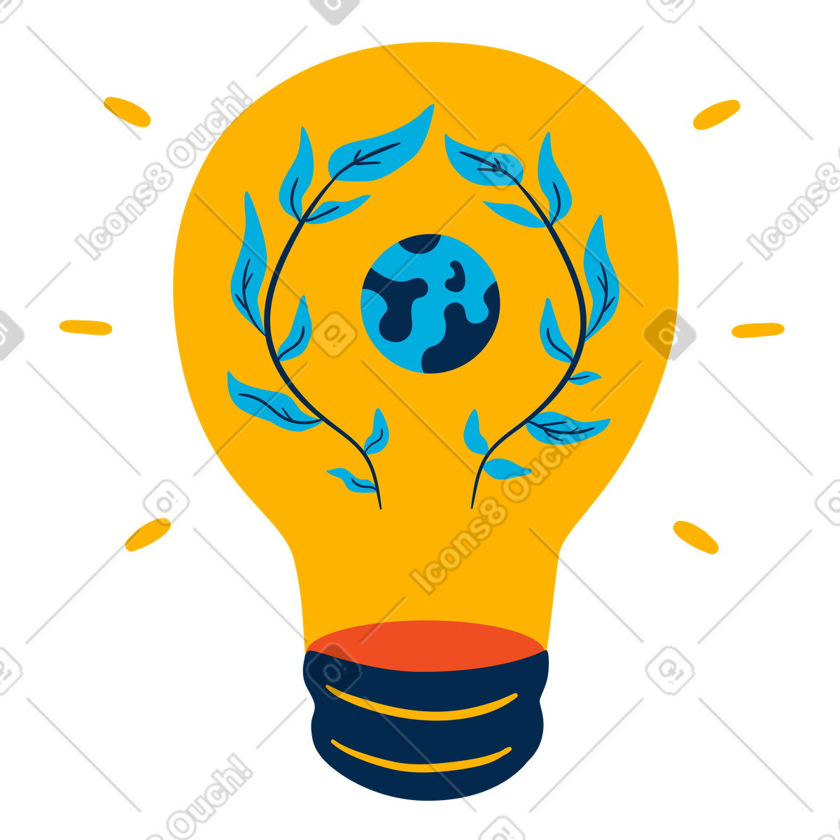 Earth with vine leaves inside lightbulb, Renewable energy and climate protection illustration in Flame style download in PNG, SVG