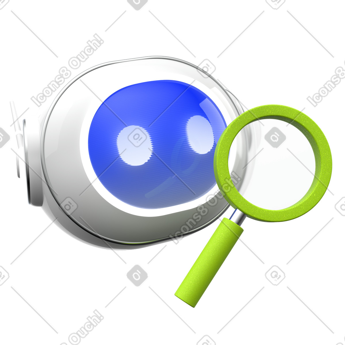 Assistente di ricerca ai, chatbot con lente d'ingrandimento, online intelligente illustrazione in stile 3D Enterprise scarica in PNG, SVG