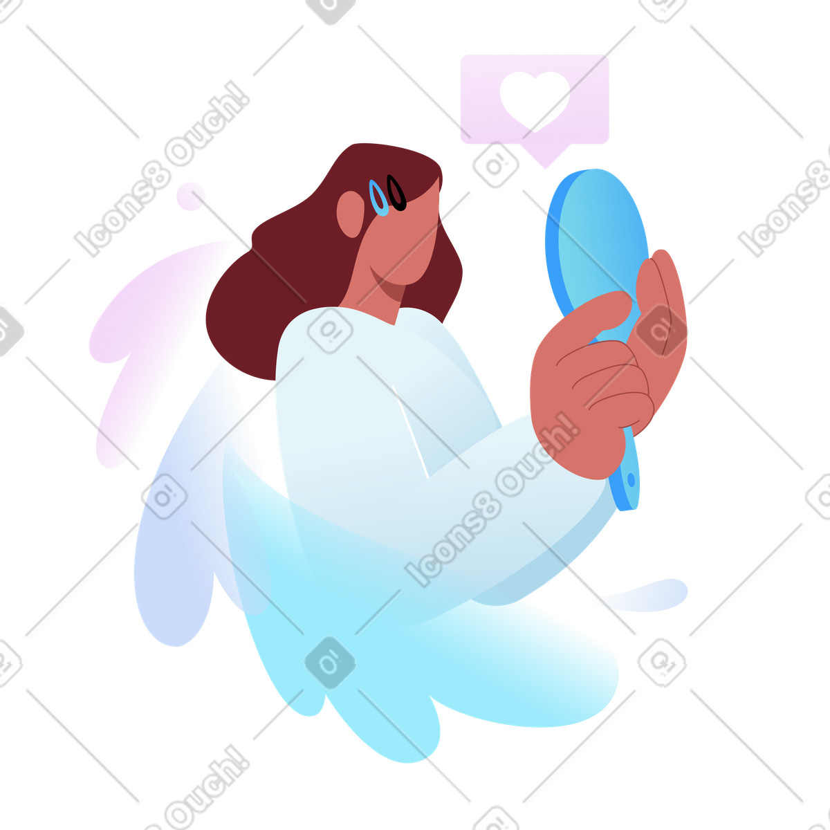 Amore per se stessi con una donna che si guarda allo specchio illustrazione in stile Airy scarica in PNG, SVG