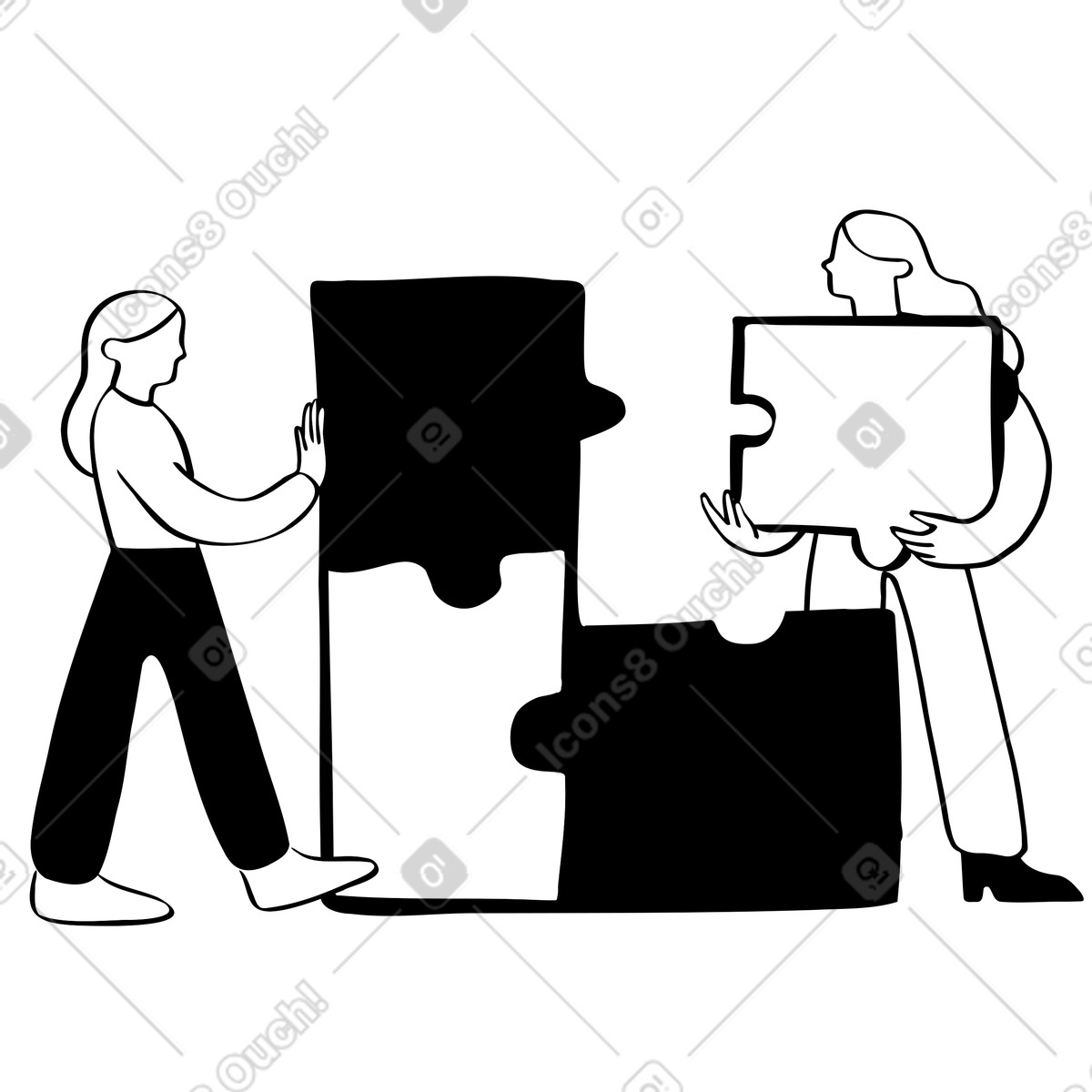 Ilustração de Equipe resolvendo um quebra-cabeça juntos em PNG e SVG