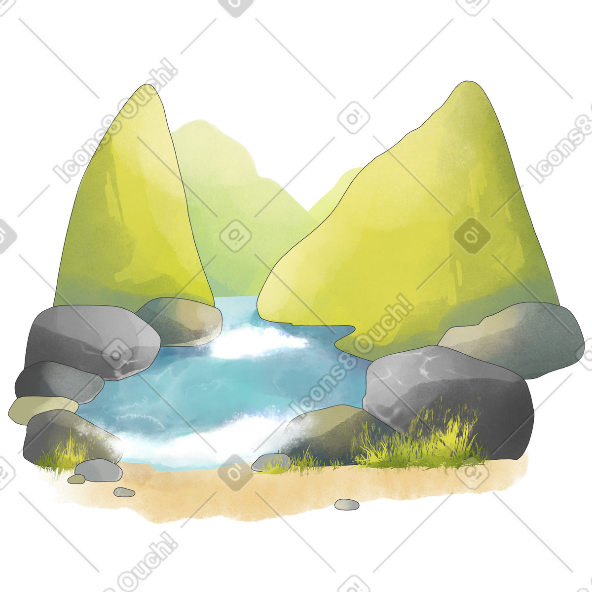 Иллюстрация Sunny landscape with hills and water в стиле Seasons — скачать в форматах PNG, SVG