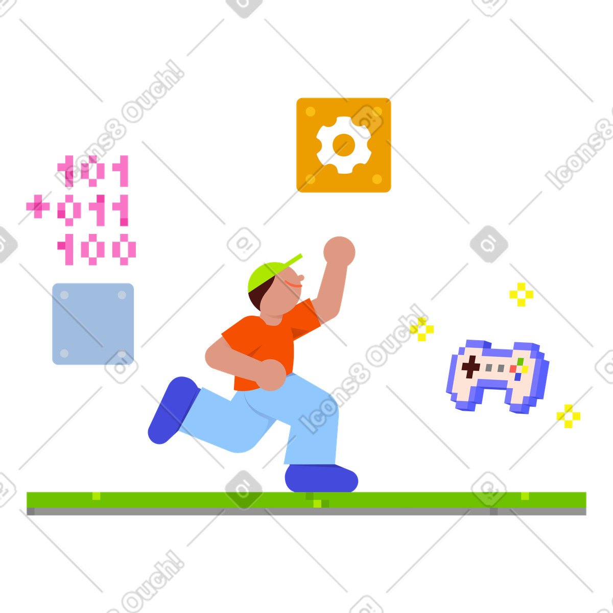 Game development and character design, Video creation concept illustrazione in stile 8bit scarica in PNG, SVG