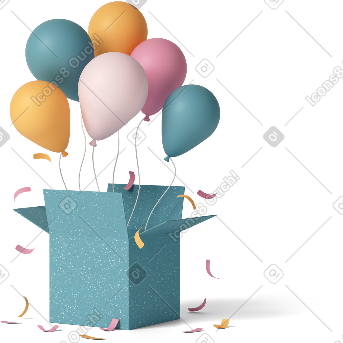 3D Casual life 스타일의 Festive box with balloons 애니메이션 일러스트레이션 GIF, Lottie(JSON), AE로 다운로드