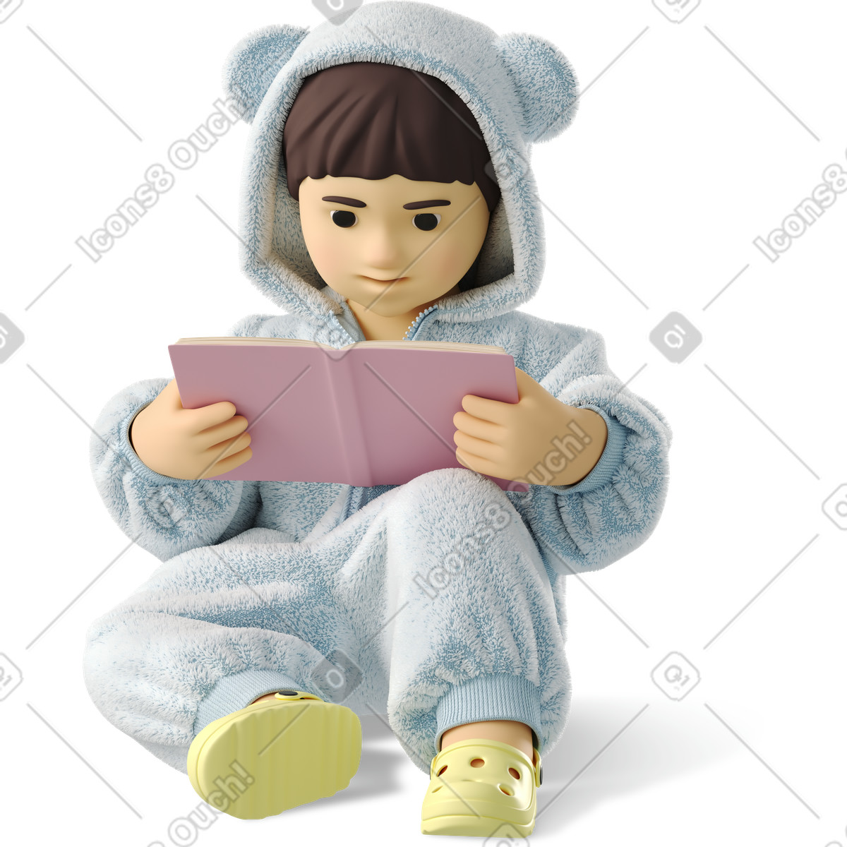 Piccolo bambino con un libro illustrazione in stile 3D Business scarica in PNG, SVG