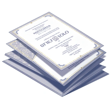 A stack of wedding invitations arranged neatly on a flat surface. Each invitation features intricate art deco patterns and designs. The edges of the invitations have detailed gold detailing, giving them a luxurious appearance. The invitations are adorned with elegant fonts, featuring ornate lettering and decorative elements. Some invitations are slightly overlapping, showcasing the variety of designs and layouts in the stack. The overall composition emphasizes the sophistication and artistic style of the invitations.