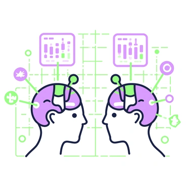 An illustration of futuristic brain-computer interfaces with data flowing between them