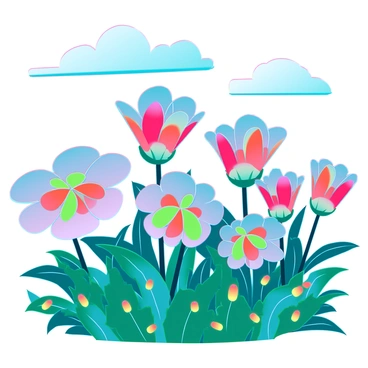 A colorful garden where flowers bloom into candy corn