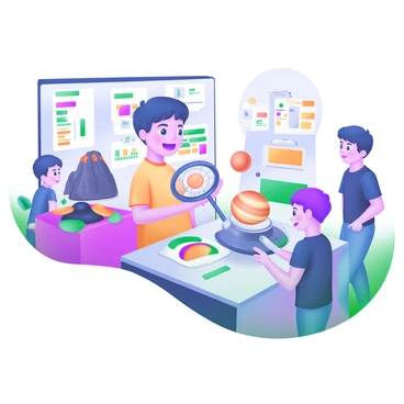 A young student using a loupe to present their project at a science fair