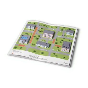 A school campus map with arrows pointing to important buildings and facilities