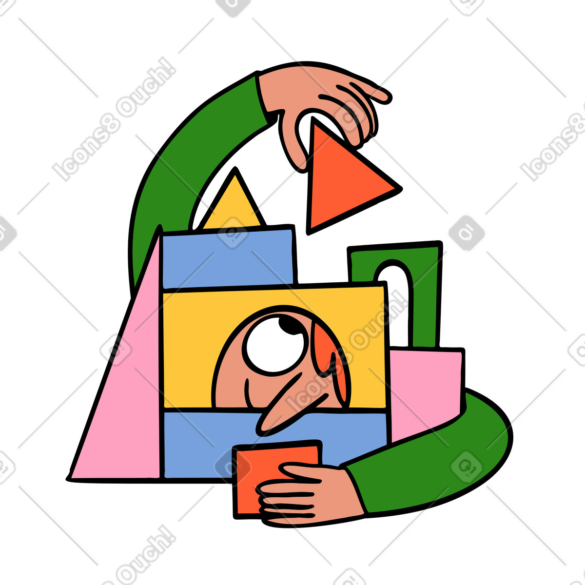 Illustration Personne construisant un kit de construction ou résolvant puzzle dans le style Comic à télécharger aux formats PNG, SVG
