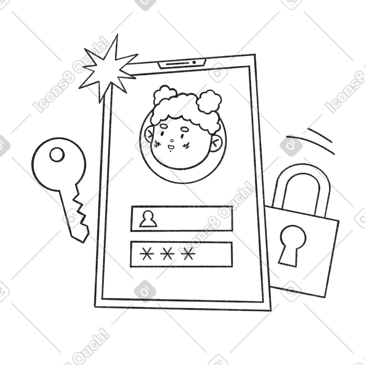 下载 Bonbon Line 风格的 使用用户名和密码登录帐户 插画，支持 PNG、SVG 格式
